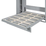 Merax Full Size Murphy Bed Wall Bed with Shelves, Drawers and LED Lights,Gray Merax