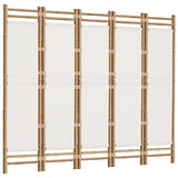 vidaXL 5-Panel Folding Room Divider in Cream White - Bamboo and Canvas Indoor/Outdoor Privacy Screen Partition - Stylish Farmhouse Decor for Living Room, Garden, Balcony - Easy to Assemble vidaXL