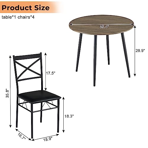 VINGLI 5 Piece Modern Round Dining Table Set for 4, 35.4" Small Round Kitchen Dining Table and Chairs Set for Home Dining Room Table with Upholstered Dining Chairs,Thicken Metal Legs VINGLI