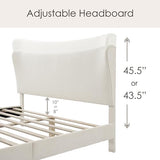 Vivienne Contemporary Boucle Fabric Queen Size Platform Bed Frame with Adjustable Curved Headboard and Solid Wood Legs - White Furniture of America