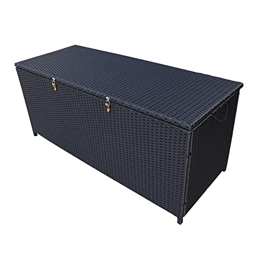 Oakland Living 113 Gallon Outdoor Storage Box, Patio Rattan Deck Box, Wicker Storage Bench for Indoor, Outdoor, Pool, Balcony, Yard, Garden, Black Oakland Living