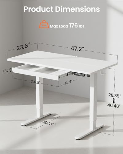 ErGear 48 x 24 inch Electric Standing Desk Adjustable Height with Drawers, 4 Memory Height Settings, Sit Stand Up Desk for Home Office & Computer Workstation, White ErGear