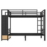 Bellemave Full Over Full Metal Bunk Bed with Storage Drawers and Shelves, Heavy Duty Bunk Beds with Pegboard and Coat Rack for Kids, Adults,Black、 Bellemave