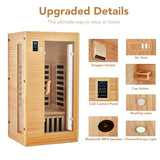 1 To 2 Person Infrared Sauna for Home, Low EMF Far Infrared Therapy with 6 Heating Plates, Canadian Hemlock Wood Dry Sauna Room with Chromotherapy Light, Bluetooth Speaker & Dual Controls, Home SPA PeacefulHues