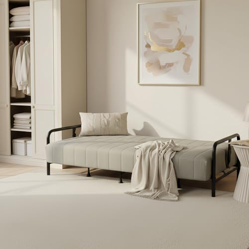 Homy Casa Modern Grey Futon Sofa Bed with Arm, 78.74" 3-Position Adjustable Backrest, Metal Frame, Capacity 500 lbs, Convertible Daybed for Living Room/Guest Room/Studio Apartment Homy Casa