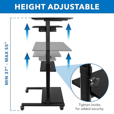Mount-It! Mobile Standing Desk with Retractable Keyboard Platform | Height Adjustable Stand Up Computer Workstation | Locking Wheels, 99 Lbs Capacity Mount-It!