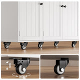 Ahomly White Kitchen Island with Drop Leaf, Spacious Storage, 5 Wheels, and Towel Bar Ahomly