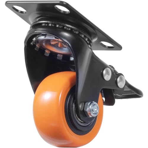 VEVOR Caster Wheels, 2-inch Swivel Plate Casters, Set of 4, with Security Dual Locking No Noise PVC Wheels, Heavy Duty 150 lbs Load Capacity Per Caster, Non-Marking Wheels for Cart Furniture Workbench VEVOR
