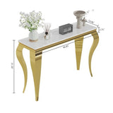 Modern Rectangular White Faux Marble Console Table, 0.71" Thick Faux Marble Top, 4 Stainless Steel Legs with Gold Mirrored Finish for Living Room (White6) ShopBOPP