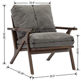 Wahson Mid Century Chair, Upholstered Accent Armchair, with Wood Frame and Canvas Cushions, Leisure Slipper Chair for Living Room/Bedroom, Grey Wahson