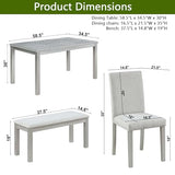 KEIKI 6-Piece Standard Height Dining Table Set with Rectangular Table, 4 Upholstered Chair, Bench, for 6 Person, Crystal Decoration Table Set, Easy Assembly, for Kitchen, Dining Room, Silver Grey KEIKI