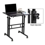 Mind Reader Standing Desk, Adjustable Height Laptop Workstation, Portable Rolling Desk on Wheels, Two-Tier Metal Frame, Black Mind Reader