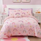 Kaleido Space Glow in The Dark Kids Comforter Set Full Size for Girls, Pink Rainbow Bedding Set 1 Comforter, 1 Decor Pillow, 2 Pillow Shams Kaleido Space