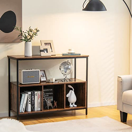 Giantex Buffet Sideboard, Wooden Cupboard, Kitchen Pantry w/Spacious Countertop, Large Open Shelf, 3 Cube Storage Cabinet, Sturdy Rustproof Steel Frame, Modern Stationary Island, Brown & Black Giantex