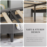 VECELO Twin Size Bed Frame with Upholstered Headboard, Heavy-Duty Bedframe with Wooden Slats & Steel Framework, Easy Assembly, Dark Grey VECELO