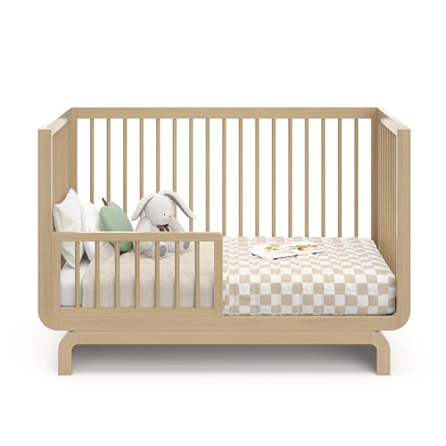Storkcraft Santorini Deluxe 5-in-1 Convertible Crib with Bonus Toddler Guardrail (Driftwood) – GREENGUARD Gold Certified, Toddler Guardrail Included in Box, Fits Standard Crib Mattress Storkcraft
