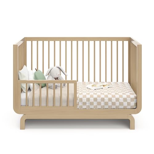 Storkcraft Santorini Deluxe 5-in-1 Convertible Crib with Bonus Toddler Guardrail (Driftwood) – GREENGUARD Gold Certified, Toddler Guardrail Included in Box, Fits Standard Crib Mattress - WoodArtSupply