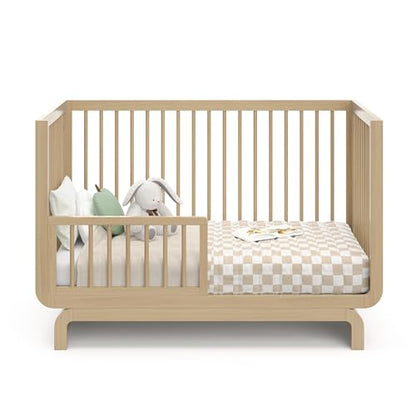 Storkcraft Santorini Deluxe 5-in-1 Convertible Crib with Bonus Toddler Guardrail (Driftwood) – GREENGUARD Gold Certified, Toddler Guardrail Included in Box, Fits Standard Crib Mattress - WoodArtSupply