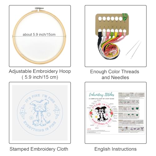 Louise Maelys Funny Dog Embroidery Kits for Beginners,Cross Stitch Kit for Adults,DIY Needlepoint with Cute Animal Pattern -It's Fine I'm Fine Everything is Fine