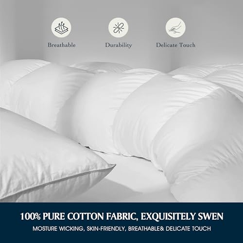 Serta Goose Feather Down Fiber Cotton Comforter Queen Size - 100% Cotton Duvet Insert - Hotel Luxury Hypoallergenic Bedding Comforter Extra Warmth 90 x 90 Inch White Serta