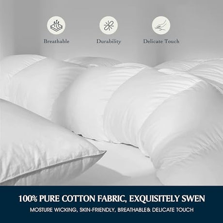 Serta Goose Feather Down Fiber Cotton Comforter Twin Size - 100% Cotton Duvet Insert - Hotel Luxury Hypoallergenic Bedding Comforter All Season Medium Warmth 68 x 90 Inch White Serta