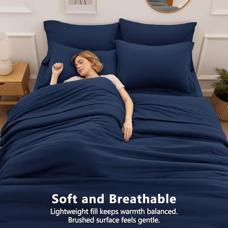 HIMEET Queen Comforter Set - 7 Pieces Bed in a Bag Queen Size, Luxury Comforter Set with Sheets for All Season, Bed Set with Comforter, Flat Sheet, Fitted Sheet, Pillowcases & Shams, Navy Blue HIMEET