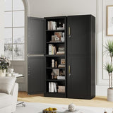 pozdeg 67" Metal Storage Cabinet with Lock, Tall Narrow Office File Cabinets with 2 Doors & 4 Adjustable Shelves, Metal Steel Locker for Home, School, Office, Garage or Gym (Black) pozdeg