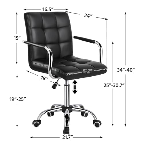Yaheetech Desk Chair - Office Chair with Arms/Wheels for Students Swivel Faux Leather Home Computer Black Yaheetech