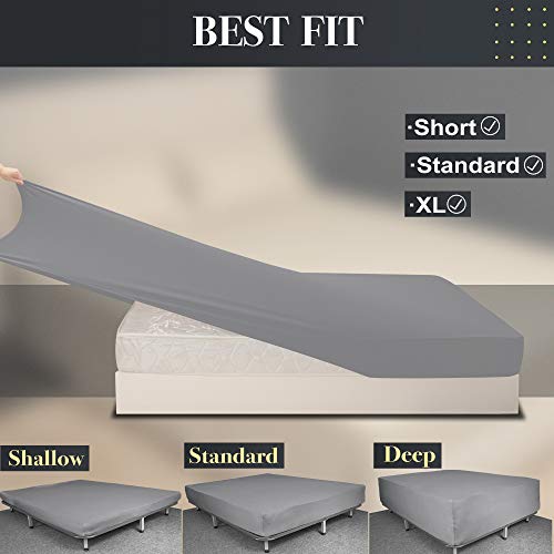 Twin Size Fitted Sheet Only - 4-Way Stretch Knit, Snug Fit, Wrinkle Free & Stay in Place, No More Slipping Off for Mattress, Soft & Comfortable - Light Gray, Twin N&Y HOME