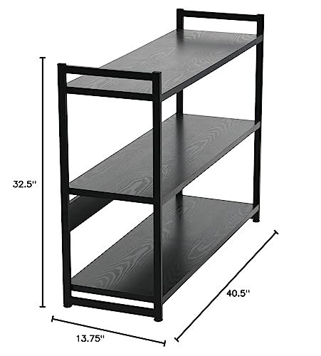 Household Essentials 3 Tier Wide Book Shelf, Medium, Black Oak Finish Household Essentials