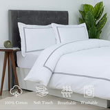 Dreamology White Duvet Cover Luxury Hotel Quality Bedding Set 100% Cotton Embroidered Duvet Covers with 2 Pillow Shams Hypoallergenic Zipper Closure 3 Pieces Duvet Set (Blue T-200, Full) Dreamology