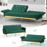 ACMEASE Velvet Futon Sofa Bed w/Adjustable Armrests & Backrests, Button Tufted Sleeper Couch, Modern Convertible Loveseat Sofa for Bedroom, Living Room, Apartment, Green ACMEASE