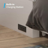 Mjkone Queen Murphy Bed Cabinet, Murphy Beds with USB Charging Station, Modern Cabinet Bed with Drawers & Tri-Folding Mattress, Cube Chest Cabinets Wall Beds for Home Apartment, White Mjkone