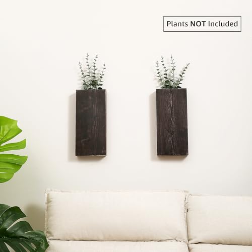 Wood Wall Planter Set of 2, Wood Wall Pocket for Greenery and Dried Flowers, Indoor Wood Hanging Vase Modern Farmhouse Wall Decor for Living Room Bedroom Office Eucalyptus Stems Decorations (Expresso)