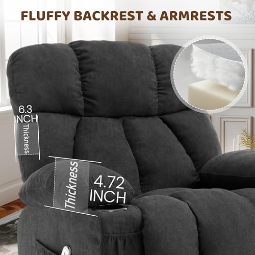Massage Rocking Recliner Chair, Ergonomic Recliners Sofa with Vibration Massage & Heat, Rocking Chair Nursery Chair for Living Room Lounge with 4 Pockets, 2 Cup Holders, Black