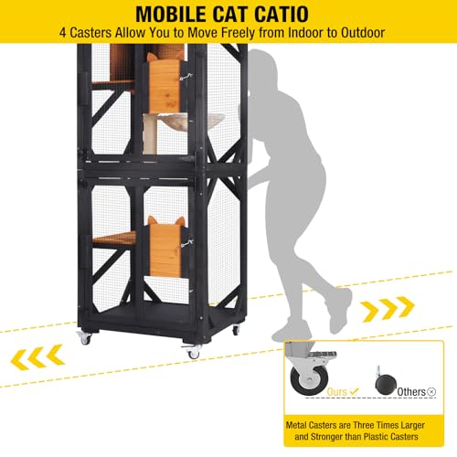 Aivituvin Cat House Window Catio Outdoor Cat Enclosure Mobile Kitty Shelter on Wheels Pet Cage with Resting Box,Hammocks,Waterproof Cover Aivituvin