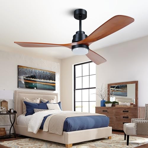 ALUOCYI Wood Ceiling Fan with Light,Energy Saving,Ultra-Quiet DC Motor,3 Blades,6 Speed,Outdoor/Indoor Ceiling Fan for Patio,Deck,Porch,Bedroom,Living Room,Brown Walnut and Black - WoodArtSupply