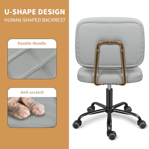 ERGOSEAT Armless Home Office Desk Chair with Wheels, Modern Ergonomic Drafting Rolling Chair with 360° Swivel Wheels,Height Adjustable Computer Task Chairs for Small Space, Light Grey ERGOSEAT