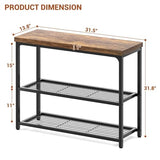 Besiost 32" Small Console Table with Storage, 3-Tier Industrial Narrow Entryway Table with Mesh Shelves, Sofa Table Behind Couch for Hallway Foyer Living Room, Sturdy Metal Frame, Rustic Brown Besiost