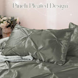 Heywaller 5-Piece Pinch Pleat Duvet Cover Set, Pintuck Duvet Cover Full Size with Zipper, Gray Satin Duvet Cover Shabby Chic Bedding (2 Pillow Shams + 2 Pillowcases), No Comforter Heywaller
