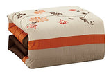Chezmoi Collection Serene 7-Piece Luxury Autumn Floral Embroidery Comforter Set, King, Orange/Brown/Taupe Chezmoi Collection