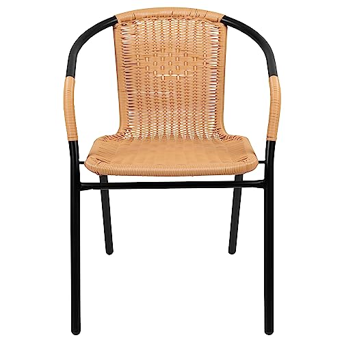 EMMA + OLIVER 2 Pack Beige Rattan Indoor-Outdoor Restaurant Stack Chair with Curved Back EMMA + OLIVER