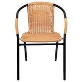 EMMA + OLIVER 2 Pack Beige Rattan Indoor-Outdoor Restaurant Stack Chair with Curved Back EMMA + OLIVER