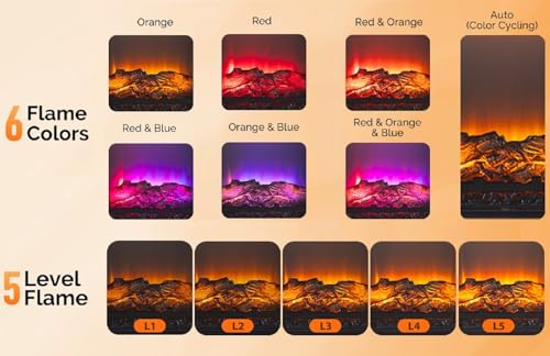 ROVSUN 18" Electric Fireplace Inserts with Remote Control, 1400W Recessed Stove Heater with 8H Timer, 6 Flame Colors, 5 Brightness for Indoor Use, ETL ROVSUN