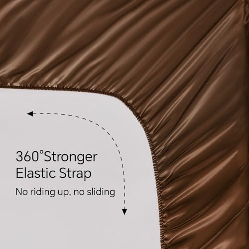 BEDELITE Satin Sheets Queen Size Bed Set, Luxury Soft Brown Silky Sheets for Hair and Skin, Similar to Silk Bed Sheets Set 4 Pieces with 1 Deep Pocket Fitted Sheet, 1 Flat Sheet, and 2 Pillowcases