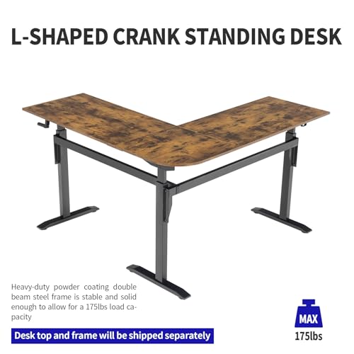 UNICOO – L Shaped Crank Height Adjustable Standing Desk, Sit to Stand up Corner Desk, L-Shaped Standing Workstation (XJH-LC-2 Packages) (Rustic Brown) UNICOO