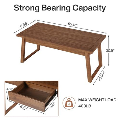 Tribesigns Home Office Executive Desk: 55 Inches Solid Wood Computer Desk with Drawer, Mid-Century Modern Study Writing Table, Rustic PC Laptop Desk Workstation Furniture, Walnut Brown - WoodArtSupply