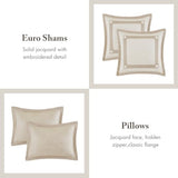 Madison Park Signature Queen Luxury Jacquard Comforter Set, Removable Duvet Cover with Insert, Oversized Overfilled Bedding, Hand-Guided Embroidered Texture Accents, Geometric Ivory, 8-Piece Madison Park