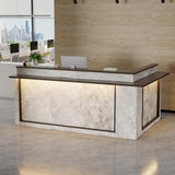 HOMSETTIE 94.5" W Reception Desk with Counter and LED Lights, Modern L-Shaped Front Desk with Drawer & Shelves, Checkout Counter for Reception Room, Retail, Salon, Bar HOMSETTIE