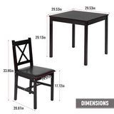 FDW | 3-Piece Solid Wood Dining Table | Dark Brown | Pine Kitchen Table with Upholstered Chairs | Space-Saving Design | Smooth Easy-to-Clean Surface | for Dining Room, Apartment, Restaurant FDW